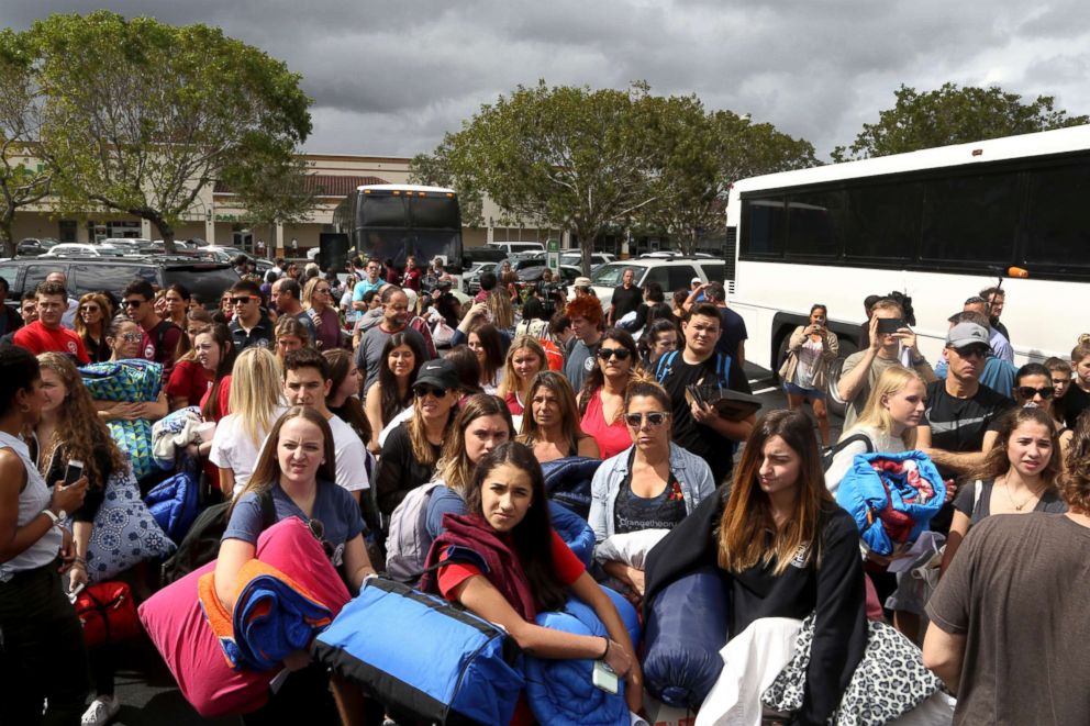 PHOTO: Students from Marjory Stoneman Douglas High School get ready to board a bus for a trip to Tallahassee, Fla., to talk with lawmakers about the recent rampage at their school, in Parkland, Fla., Feb. 20, 2018.