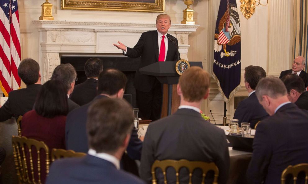 PHOTO: President Donald Trump speaking during the 2018 White House business session with Governors, Feb. 26, 2018.