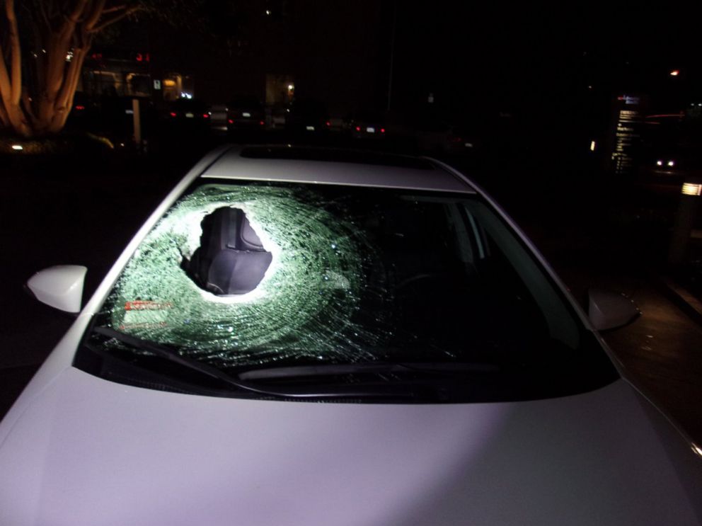 PHOTO: A boulder crashed through the windshield of a car in Pasadena, Calif., March 13, 2018, killing a 23-year-old man in the passenger seat.