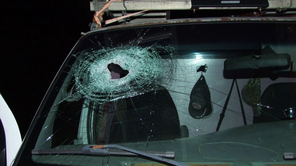 PHOTO: An undated photo released by the Genesee County Sheriff's Office shows a car windshield that was smashed by a rock thrown from an overpass on Oct. 20, 2017 in Vienna Township, Mich.
