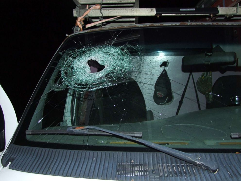 PHOTO: An undated photo released by the Genesee County Sheriff's Office shows a car windshield that was smashed by a rock thrown from an overpass on Oct. 20, 2017, in Vienna Township, Mich.