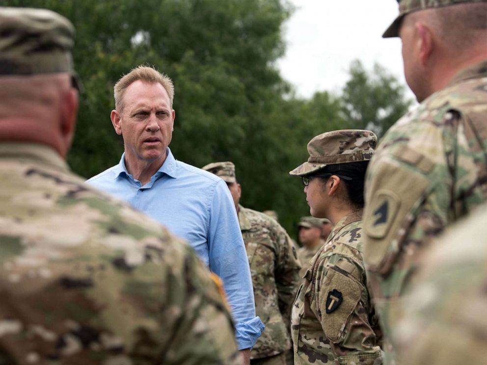 PHOTO: U.S. Acting Secretary of Defense Patrick M. Shanahan and Acting Secretary of Homeland Security Kevin McAleenan meet with U.S. Army Soldiers and National Guard Soldiers during a visit to the southern border in McAllen, Texas, May 11, 2019.