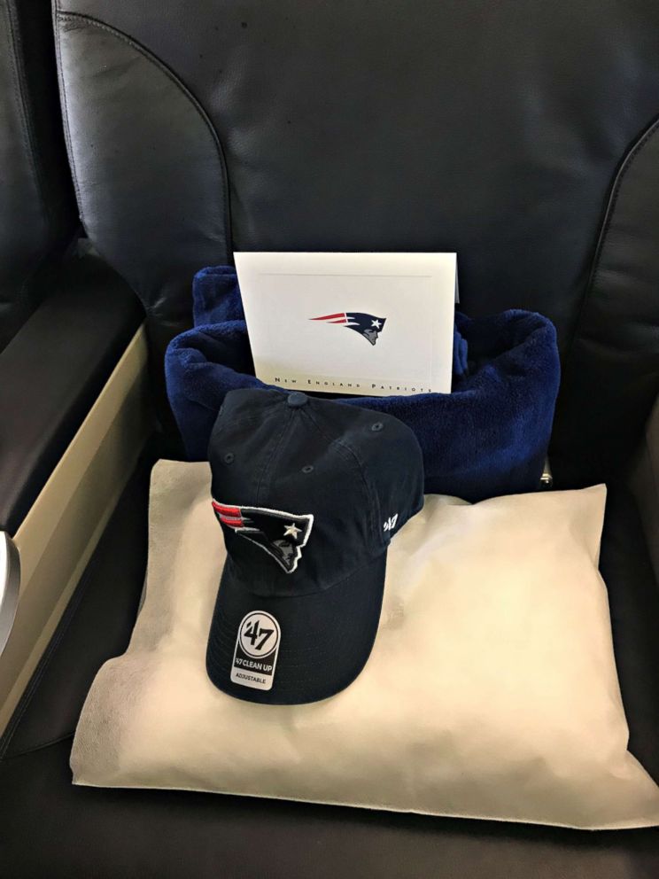 PHOTO: Each seat on the New England Patriots team plane felt like "first class" and had a gift as well as a letter from Patriots owner Robert Kraft.