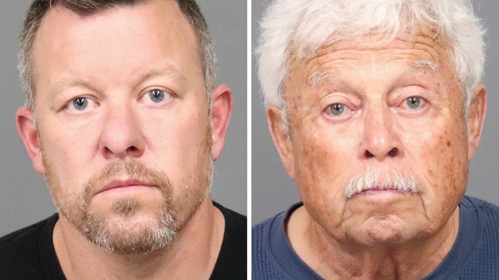 PHOTO: Paul Flores of San Pedro, Calif., and his father Ruben Flores of Arroyo Grande, Calif., are pictured in booking photos released by the San Luis Obispo County Sheriff's office on April 13, 2021.