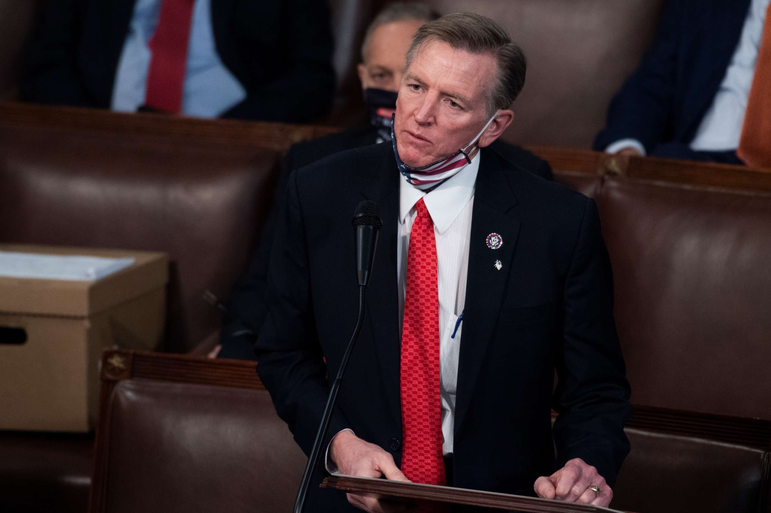 PHOTO: Rep. Paul Gosar objects to Arizona's electoral college vote certification for Joe Biden during a joint session of Congress in the House chamber of the U.S. Capitol in Washington, Jan. 6, 2021.