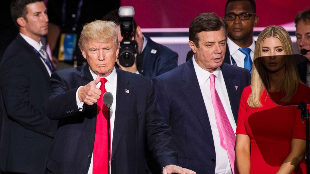 PHOTO: Donald Trump, flanked by campaign manager Paul Manafort and daughter Ivanka, checks the podium in preparation for accepting the GOP nomination to be President at the 2016 Republican National Convention in Cleveland, July 20, 2016. 
