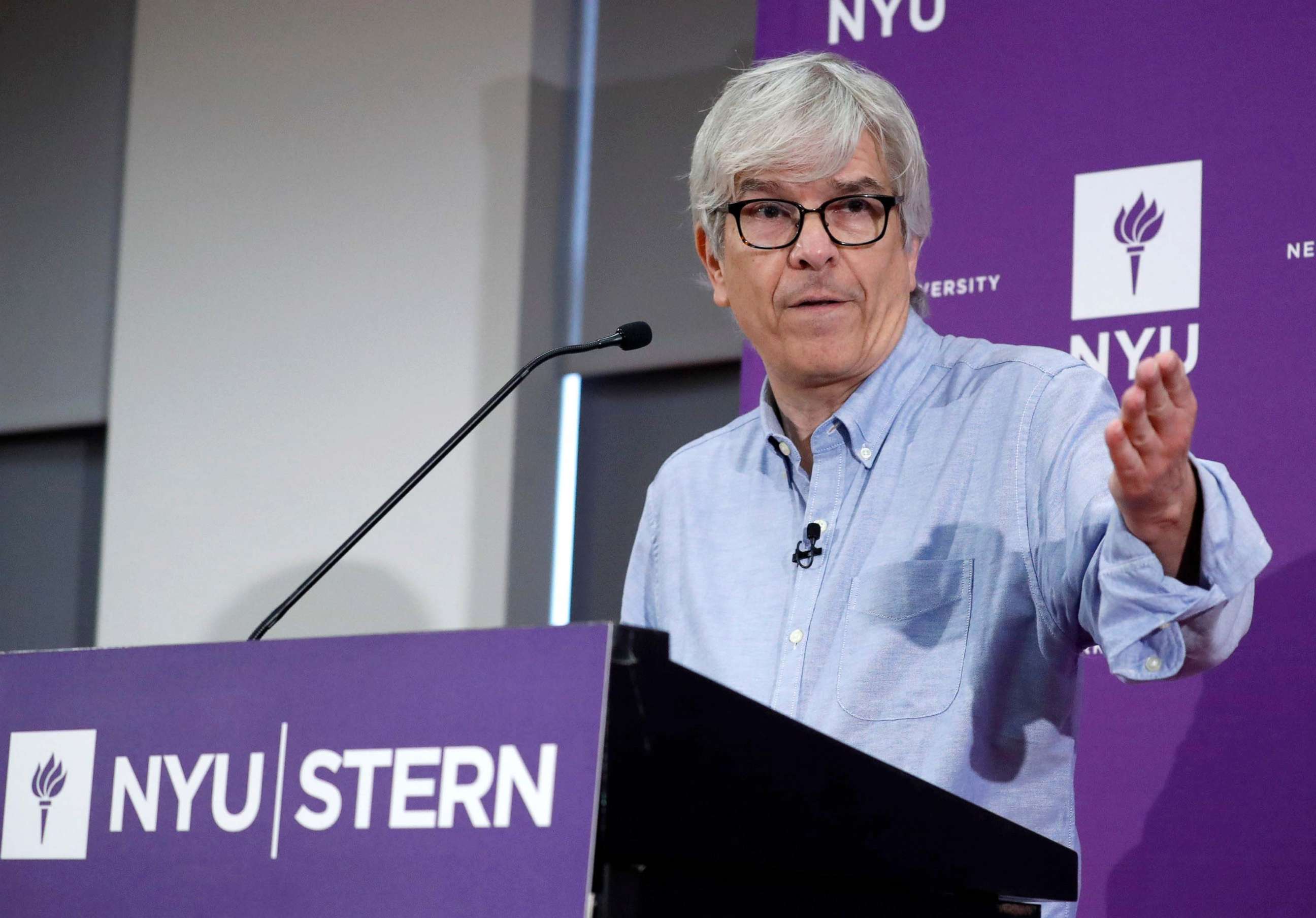 PHOTO: Paul M. Romer of the NYU Stern School of Business who has been awarded the 2018 Nobel Prize in Economic Sciences 'for integrating technological innovations into long-run macroeconomic analysis' addresses the media in New York City, Oct. 8, 2018.
