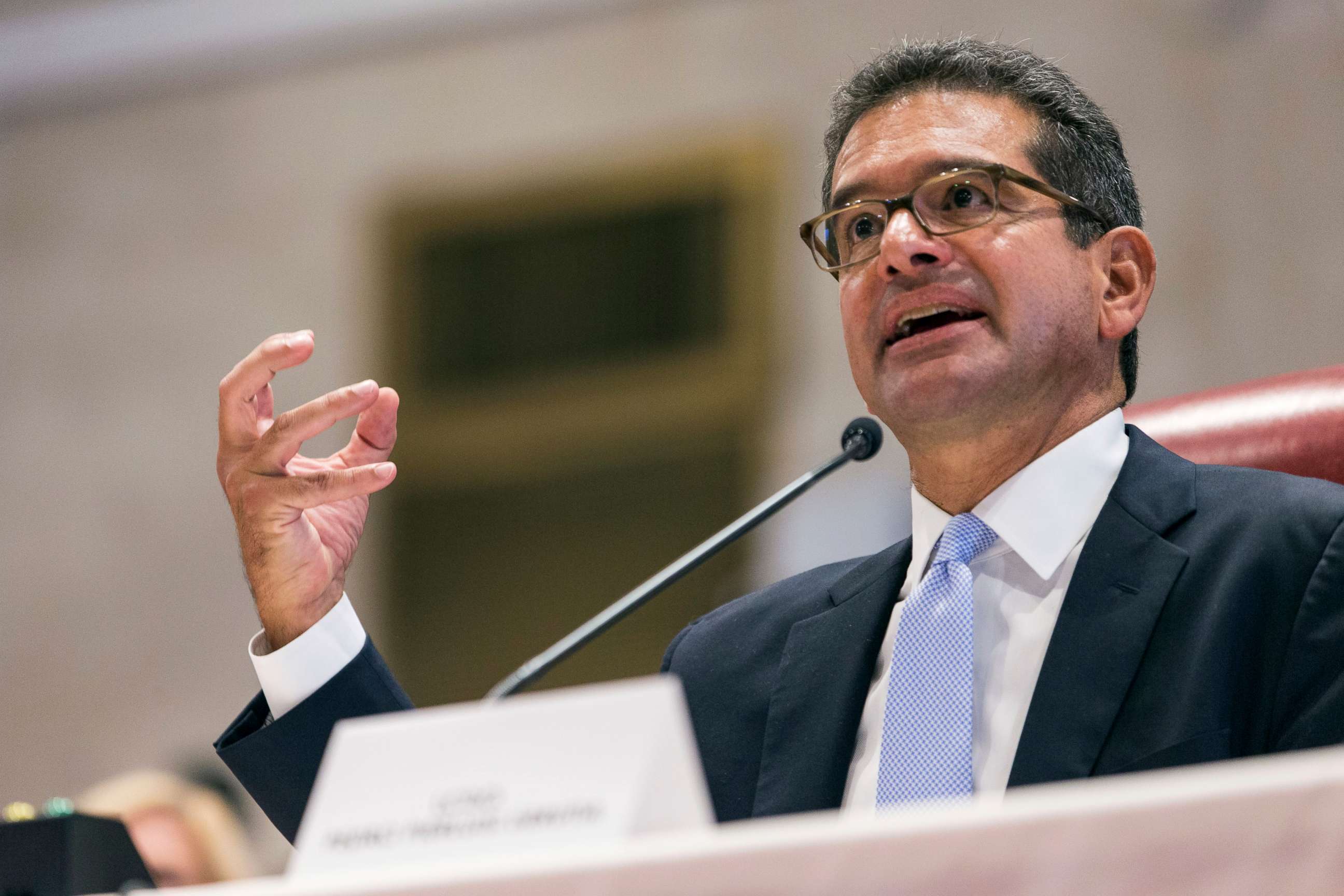 PHOTO: Proposed Secretary of State Pedro Pierluisi speaks during his confirmation hearing at the House of Representatives, in San Juan, Puerto Rico, Aug. 2, 2019.