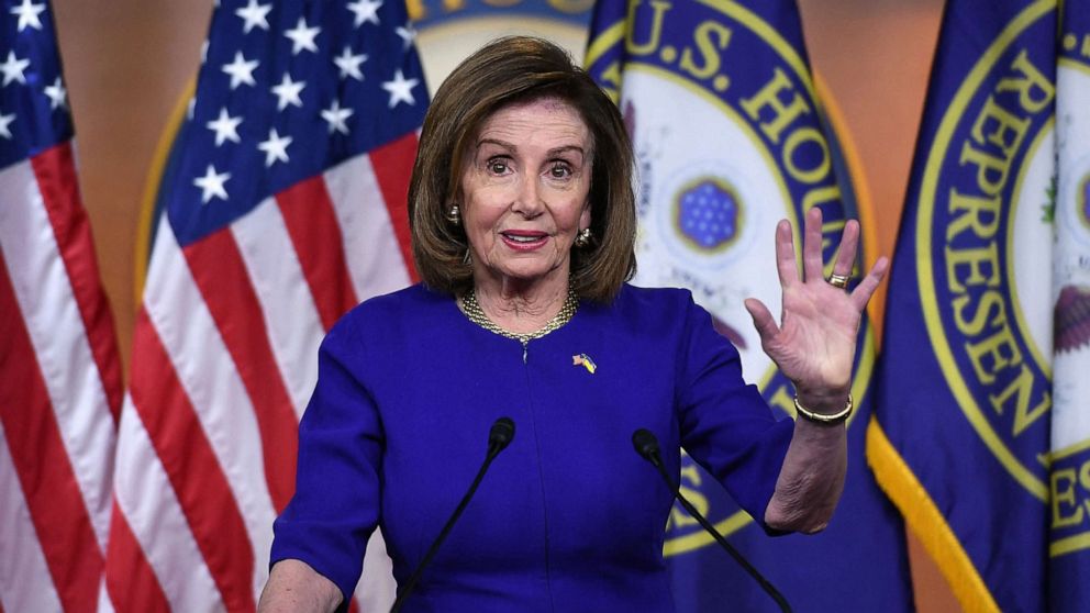 PHOTO: Speaker of the House Nancy Pelosi speaks during her weekly press conference at the Capitol, March 31, 2022. 