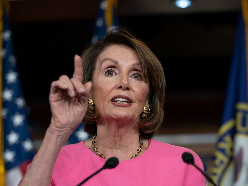 PHOTO: Speaker of the House Nancy Pelosi, D-Calif., meets with reporters at the Capitol, May 23, 2019. 