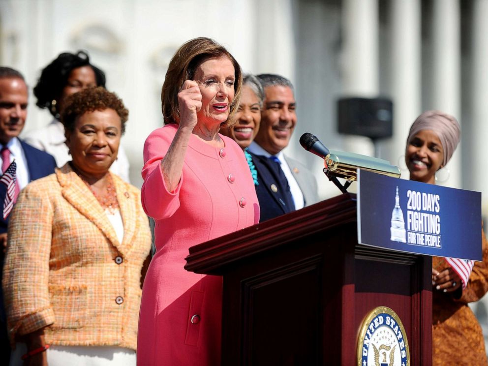 PHOTO: Speaker of the House Nancy Pelosi holds a press event on the first 200 days of the 116th Congress at the Capitol in Washington, D.C., July 25, 2019.