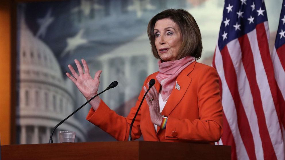 Speaker of the House Nancy Pelosi holds her weekly news conference during the novel coronavirus pandemic at the Capitol, April 24, 2020 in Washington, D.C.Chip Somodevilla/Getty Images