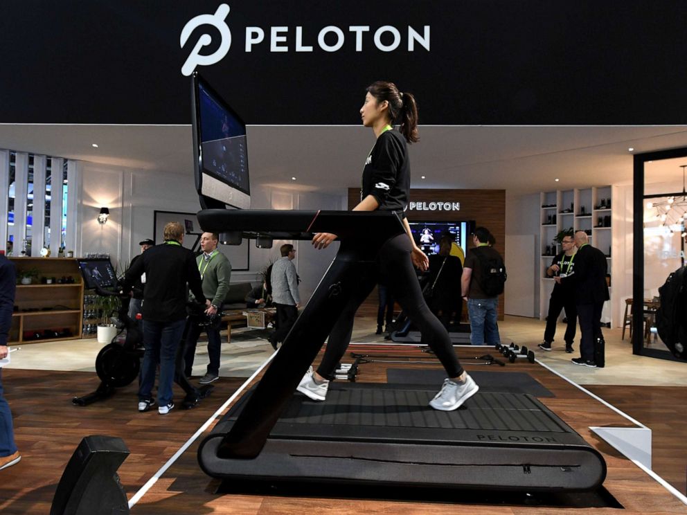 PHOTO: Maggie Lu uses a Peloton Tread treadmill during CES 2018 at the Las Vegas Convention Center, Jan. 11, 2018, in Las Vegas.