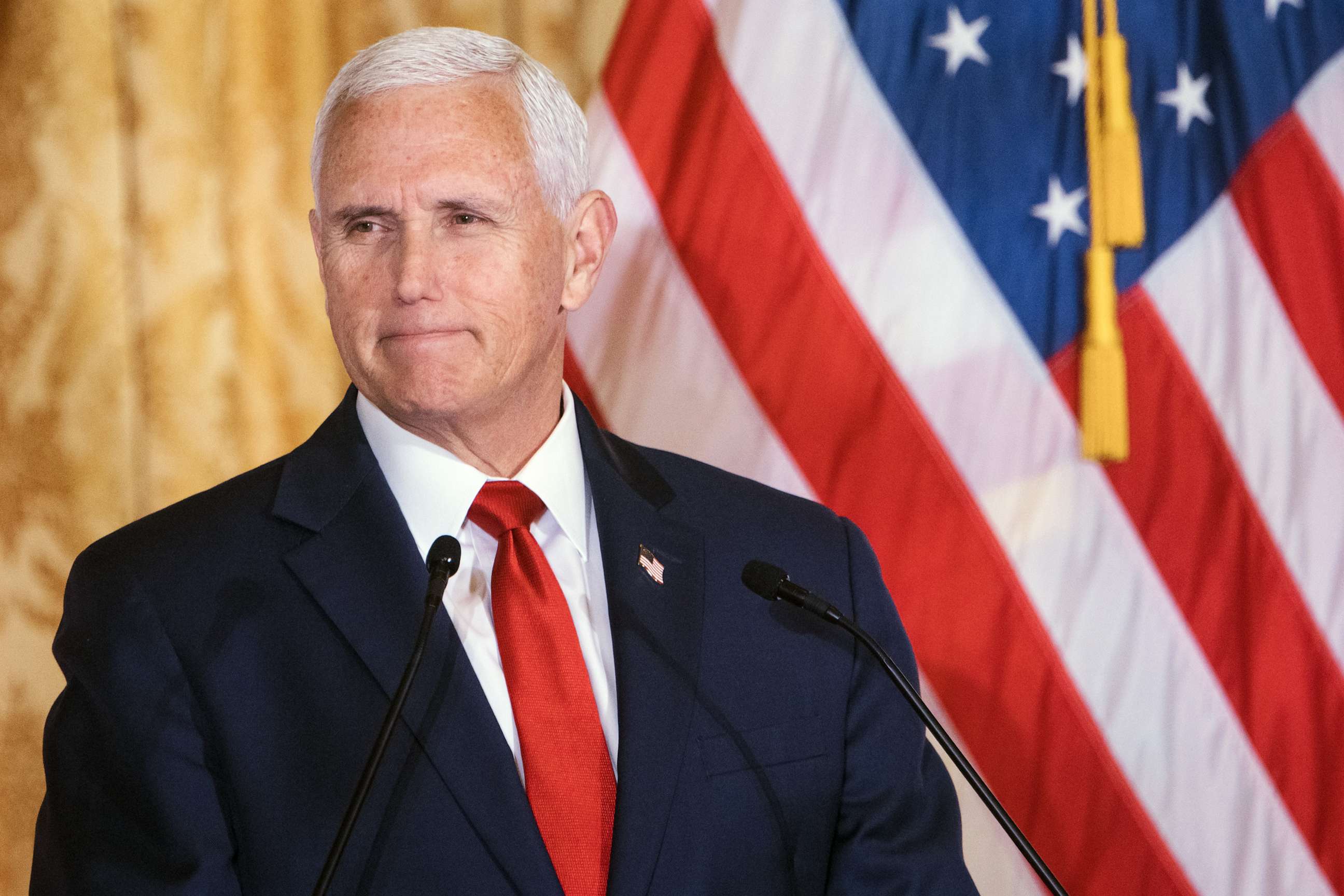 PHOTO: Former Vice President Mike Pence speaks during the Nixon National Energy Conference at the Richard Nixon Presidential Library & Museum in Yorba Linda, Calif., April 19, 2023.