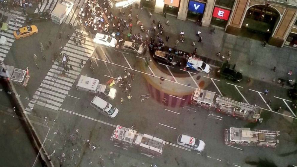 Three pedestrians were struck by a car near Penn Station in New York City, officials said.
