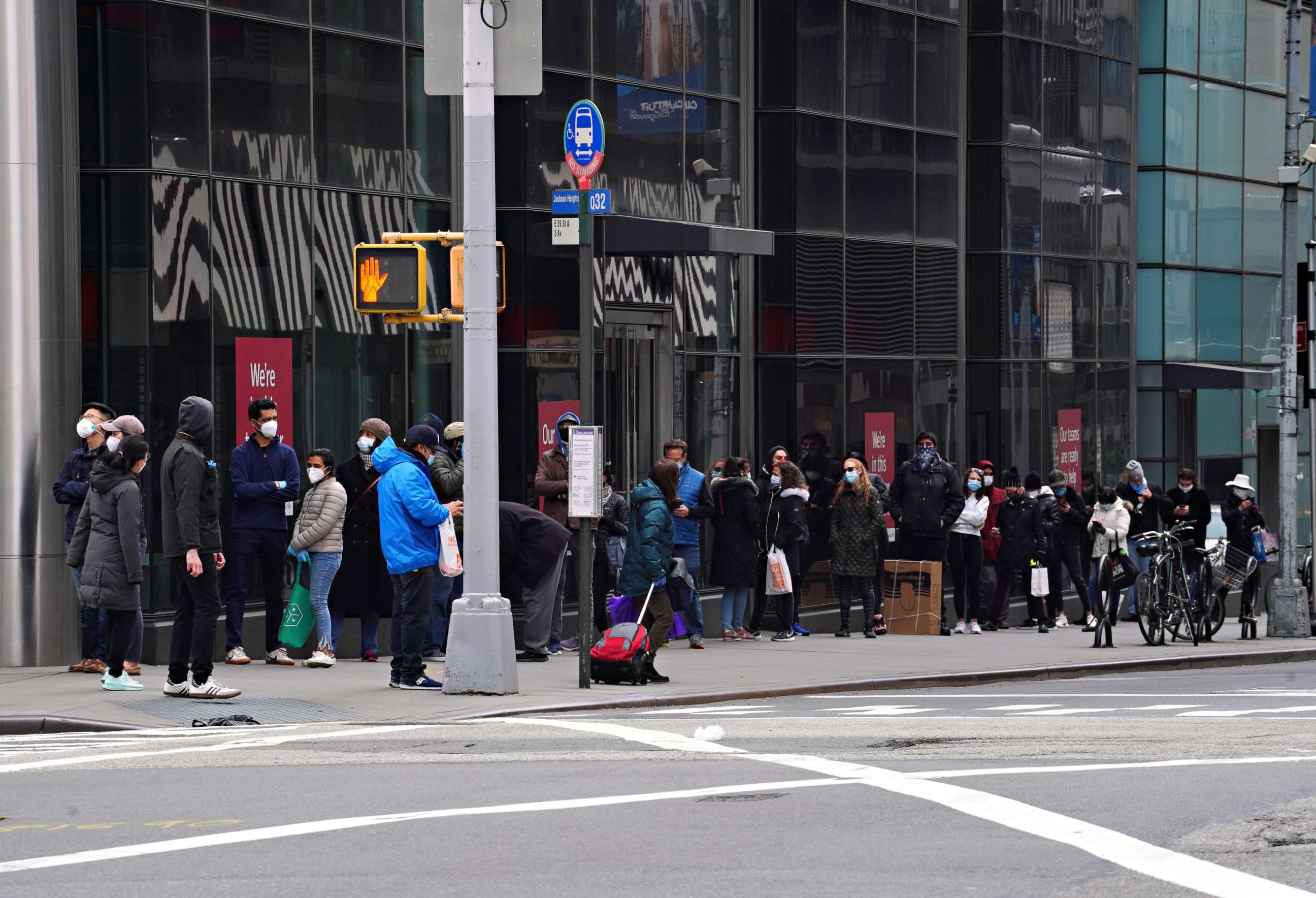 PHOTO: People line up to enter The Home Depot during the coronavirus pandemic, May 9, 2020 in New York City. 