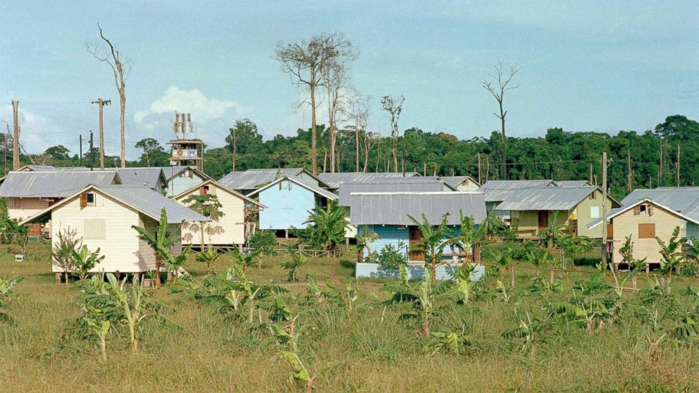 PHOTO: The cabins for members of the Peoples Temple cult are seen in Jonestown, Guyana, 1978.