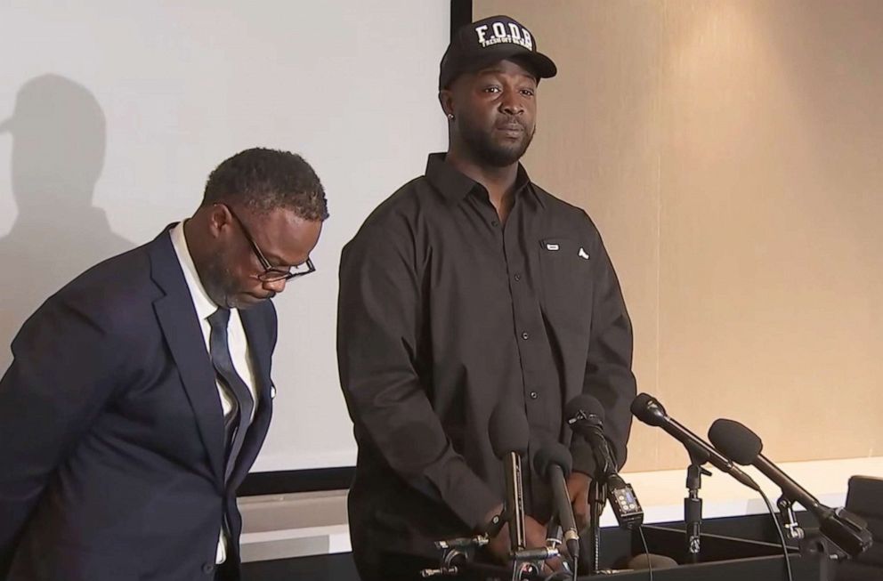 PHOTO: Witness Mike Perkins who was sitting in a car with two friends when Rayshard Brooks was shot to death in a Wendy's parking lot in Atlanta, speaks at a press conference, June 18, 2020.