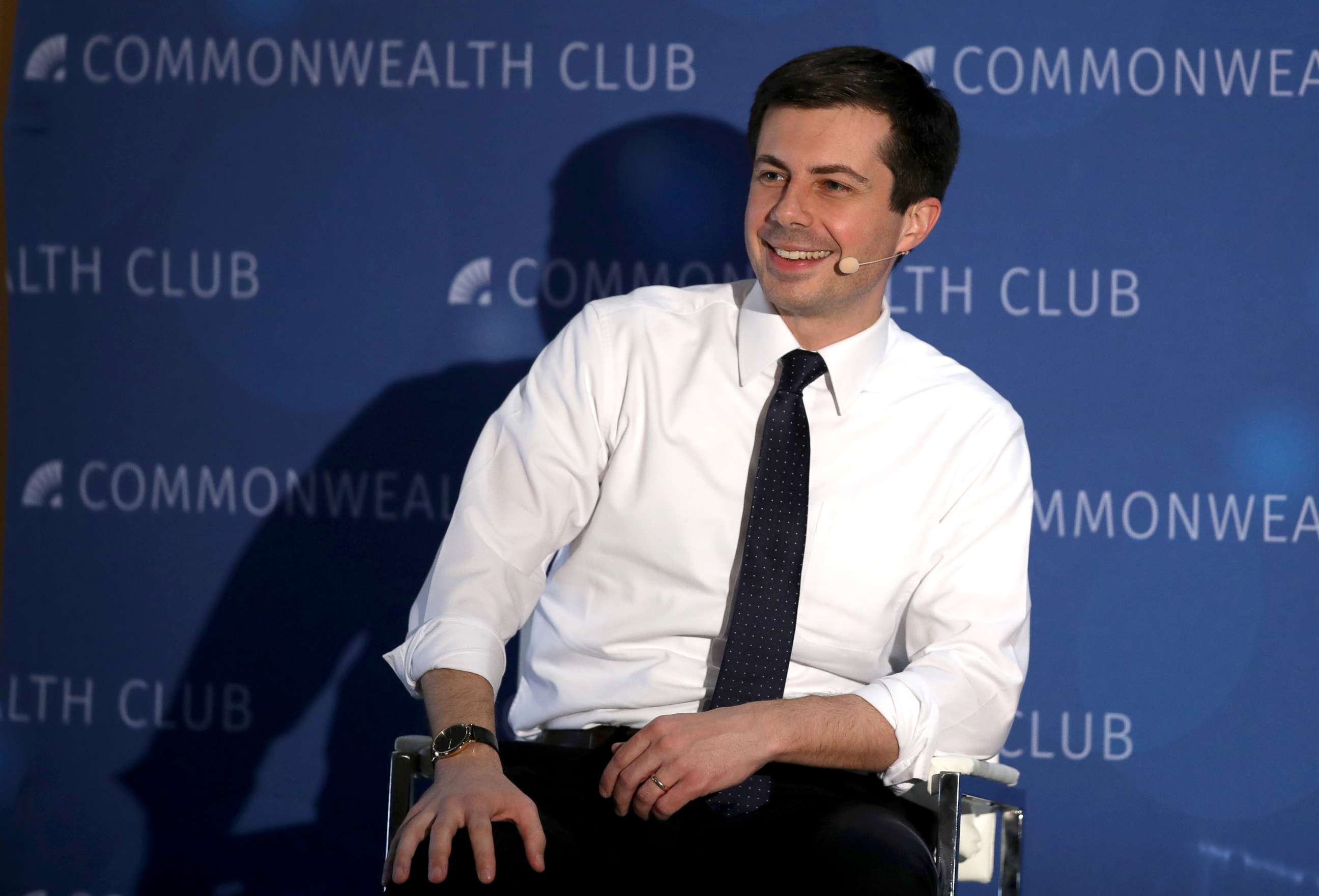 PHOTO: Democratic presidential hopeful South Bend, Indiana mayor Pete Buttigieg speaks at the Commonwealth Club of California, March 28, 2019, in San Francisco.