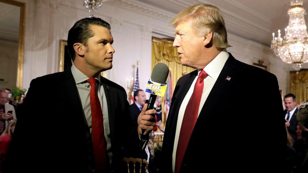 PHOTO: President Donald Trump is interviewed by Fox and Friends co-host Pete Hegseth at the White House in Washington, Apr. 6, 2017. 