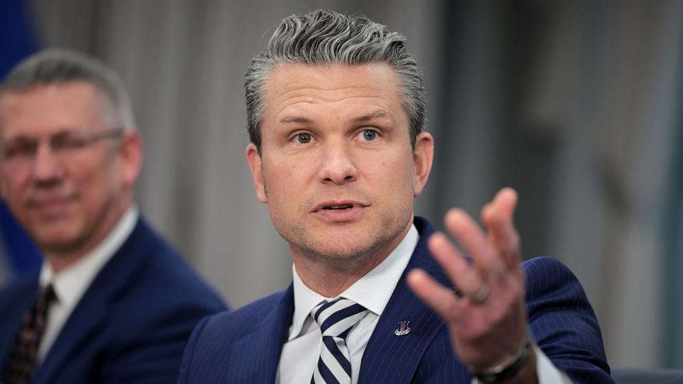 PHOTO: Defense Secretary Pete Hegseth meets with El Salvador Defense Minister Rene Merino Monroy at the Pentagon in Washington, April 16, 2025.