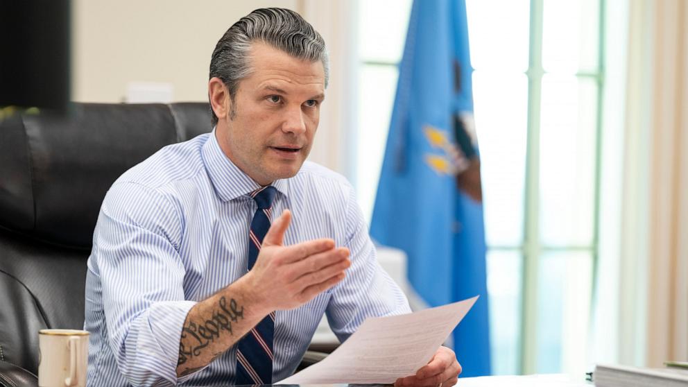 PHOTO: Secretary of Defense Pete Hegseth delivers recorded remarks on the mishap involving a U.S. Army helicopter at Ronald Reagan National Airport and an update on Guantanamo Bay operations at the Pentagon, in Washington, Jan. 30, 2025.