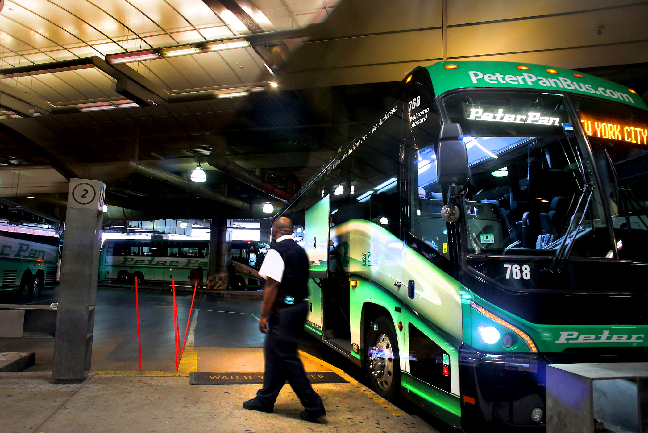 PHOTO: A Peter Pan bus awaits a departure to New York at the South Station bus terminal in Boston, Nov. 1, 2017.