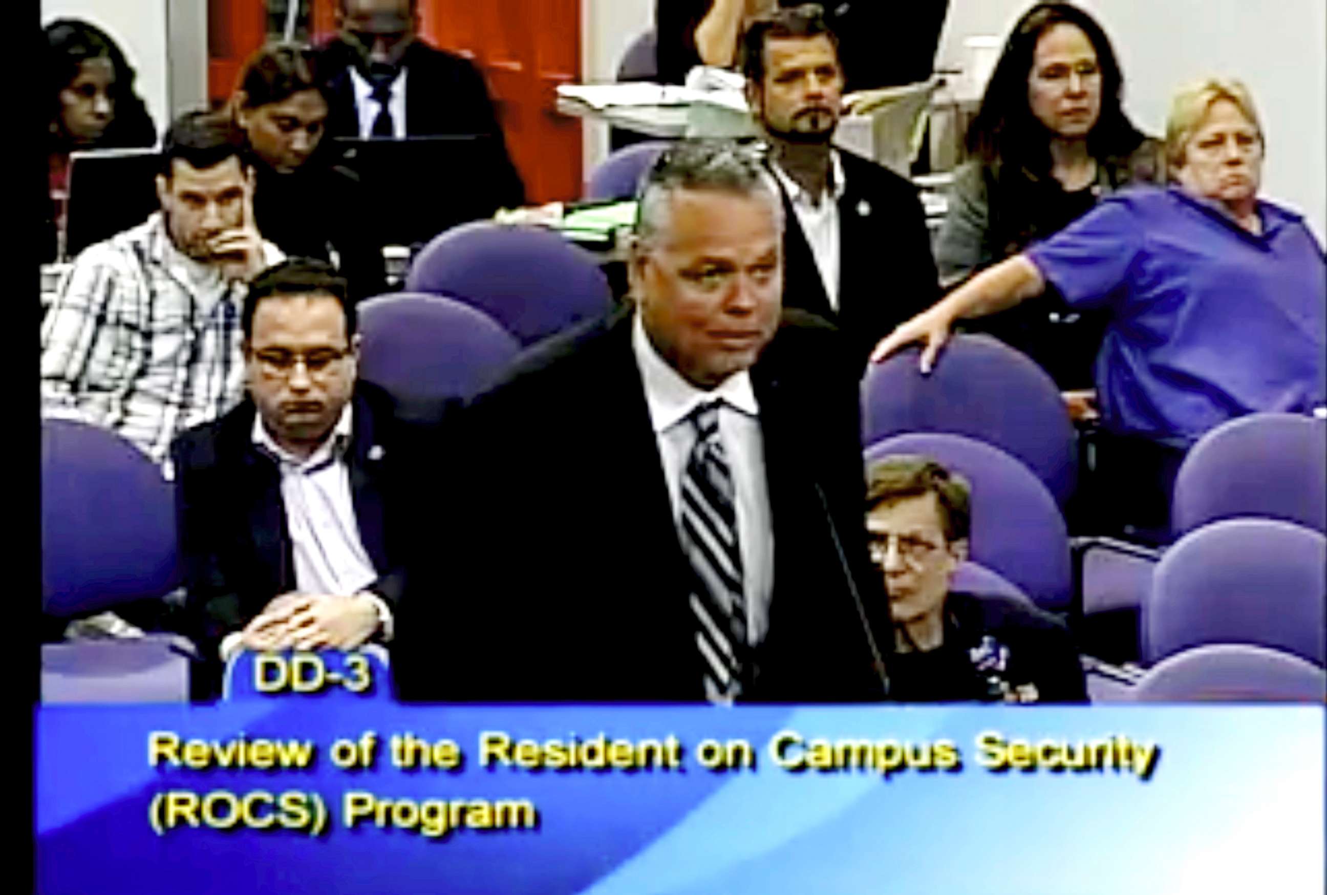 PHOTO: This Feb. 18, 2015 image taken from video provided by Broward County Public Schools shows school resource officer Scot Peterson during a school board meeting of Broward County, Fla.