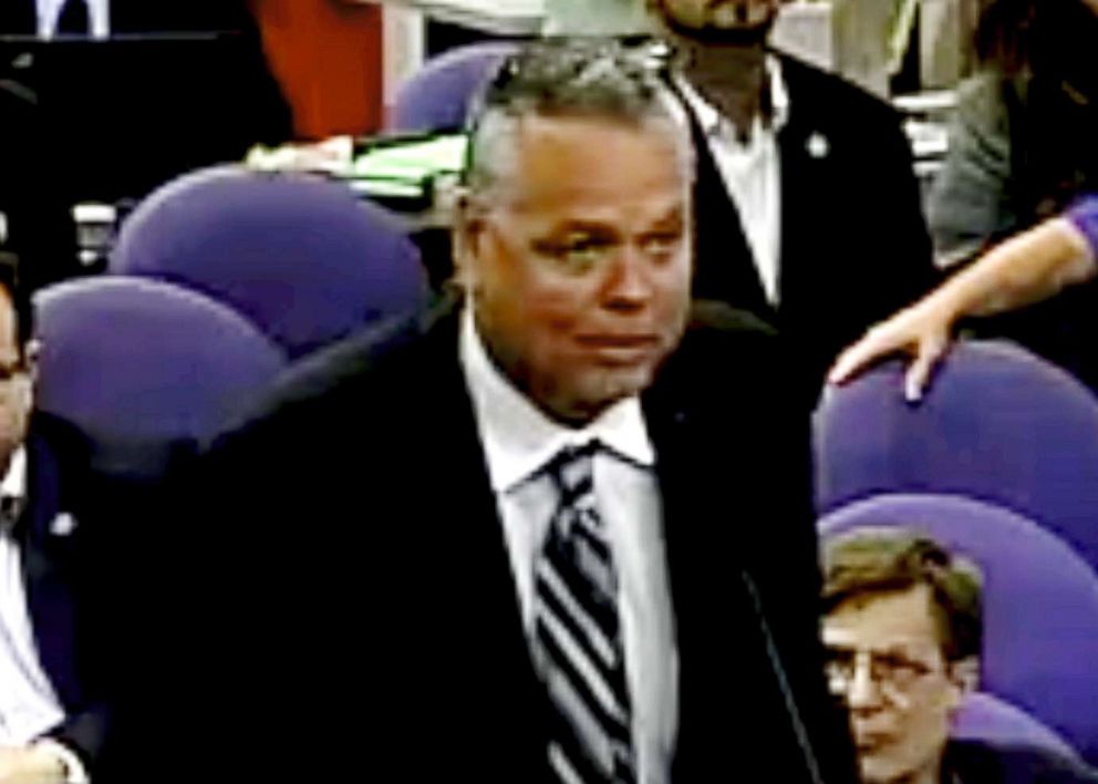PHOTO: This Feb. 18, 2015 image taken from video provided by Broward County Public Schools shows school resource officer Scot Peterson during a school board meeting of Broward County, Fla.