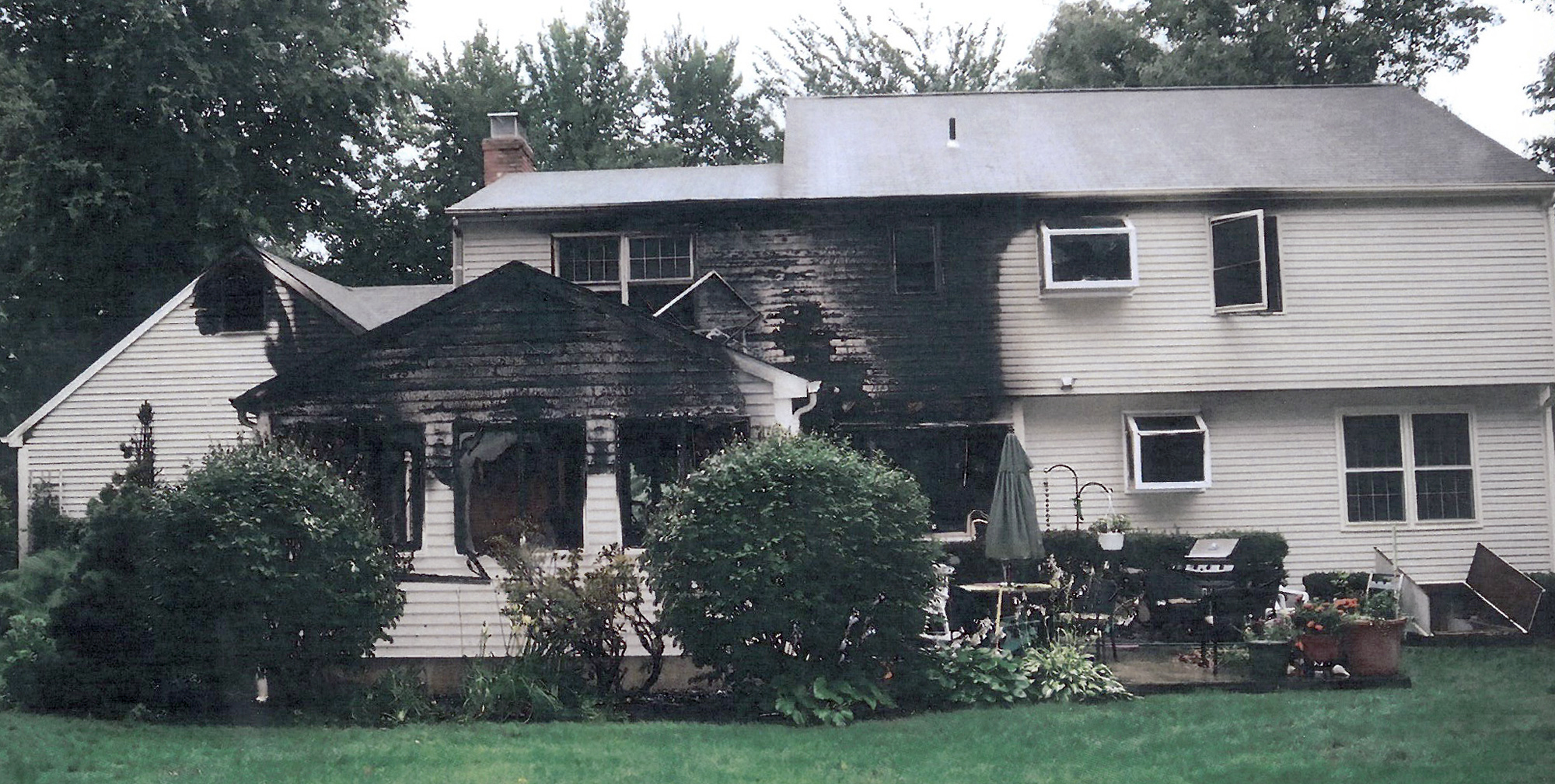 PHOTO: This July 2007 police photo provided by the Connecticut Judicial Branch as evidence and presented in the Joshua Komisarjevsky trial shows a fire-damaged portion of the William Petit home in Cheshire, Conn.