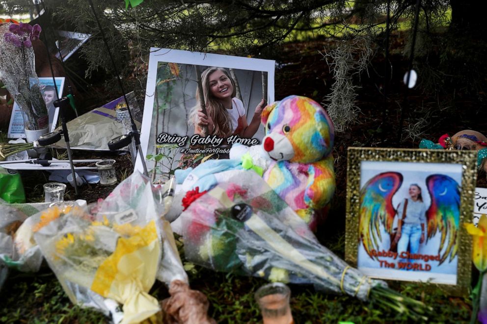 PHOTO: A makeshift memorial for Gabby Petito is seen, after a woman's body found in a Wyoming national park was identified as that of the missing 22-year-old travel blogger, near North Port City Hall in North Port, Florida, Sept. 22, 2021.