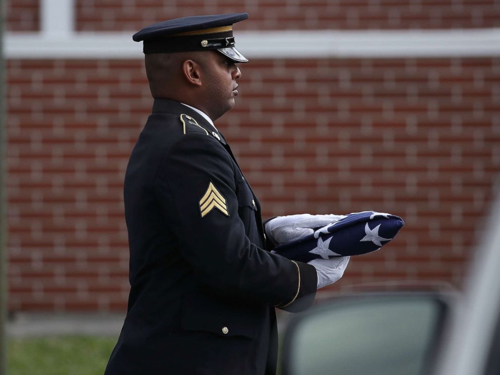 PHOTO: An American flag is carried into the funeral for Alaina Petty at The Church of Jesus Christ of Latter-day Saints, Feb. 19, 2018, in Coral Springs, Fla.