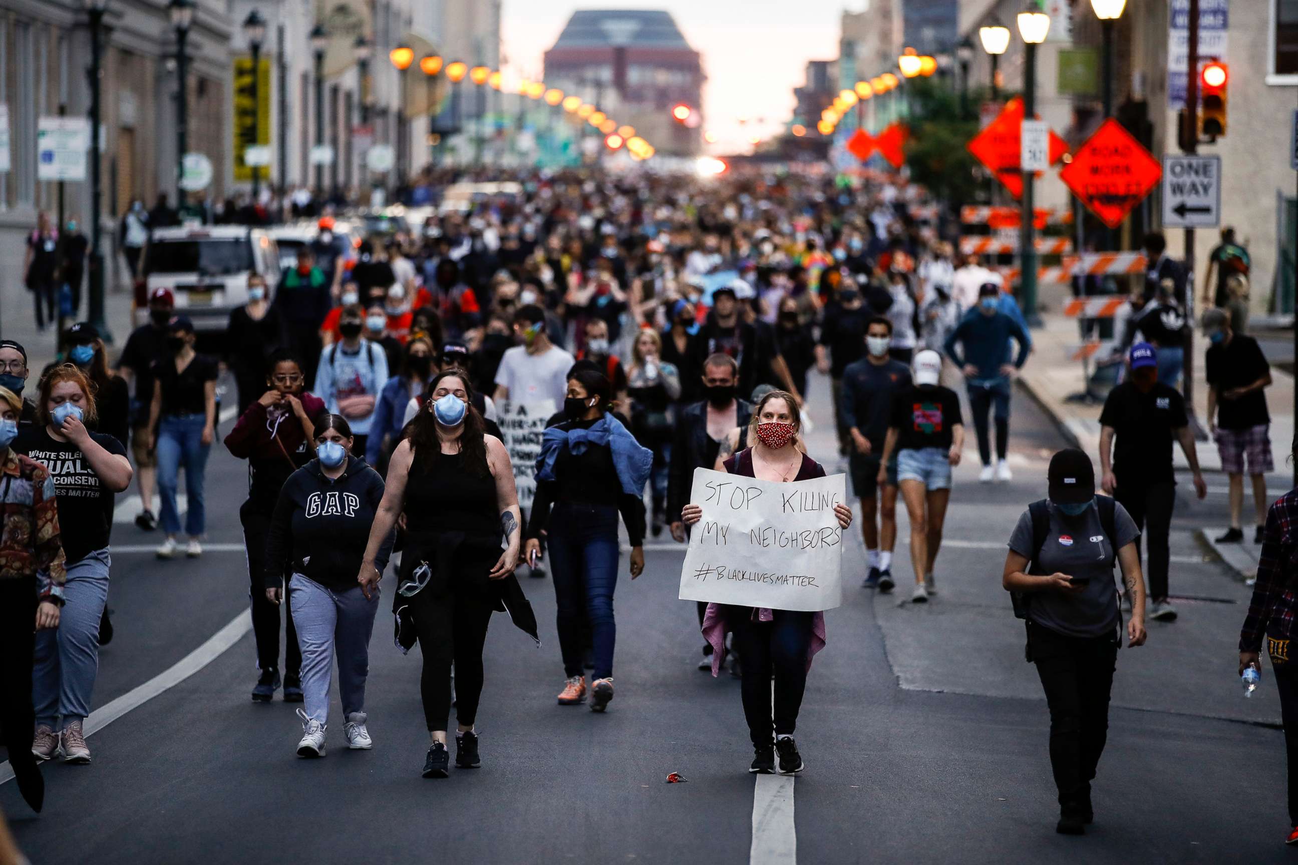PHOTO: Demonstrators march, June 2, 2020, in Philadelphia, during a protest over the death of George Floyd.