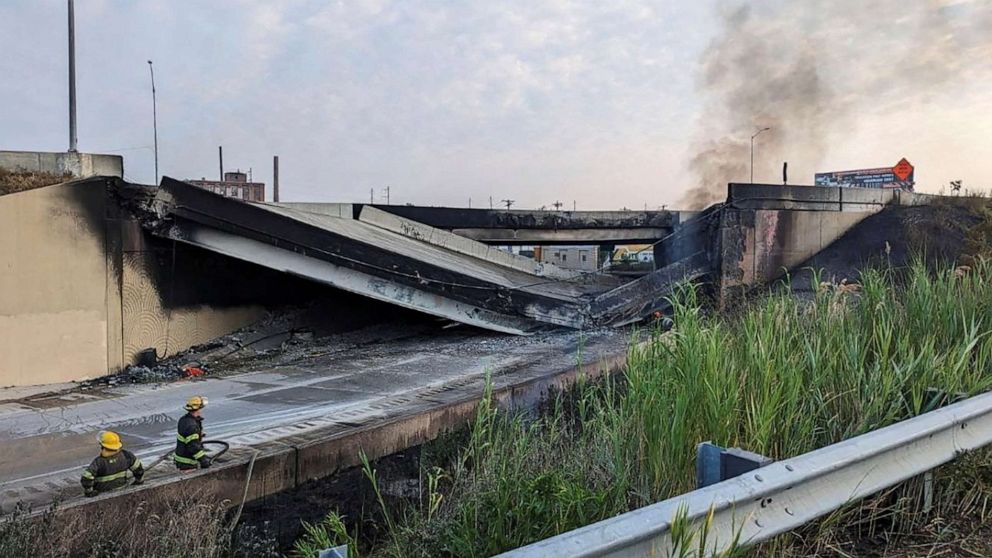 VIDEO: Vehicle fire causes I-95 collapse in northeast Philadelphia