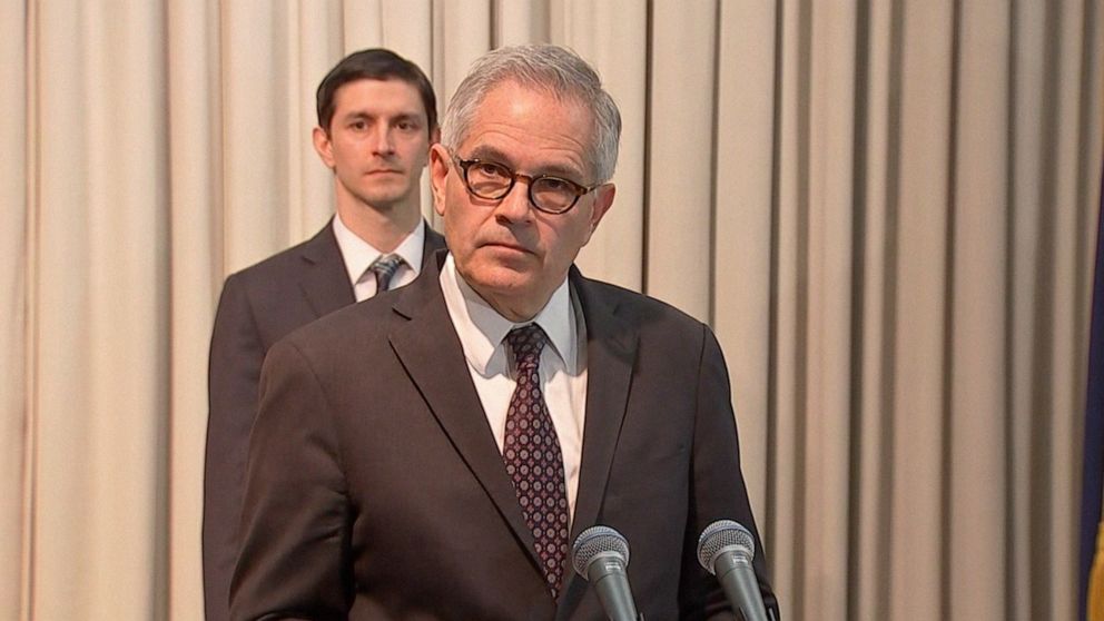 PHOTO: Philadelphia District Attorney Larry Krasner holds a press conference to announce  charges in connection with the shooting death of 12-year-old Thomas Siderio.