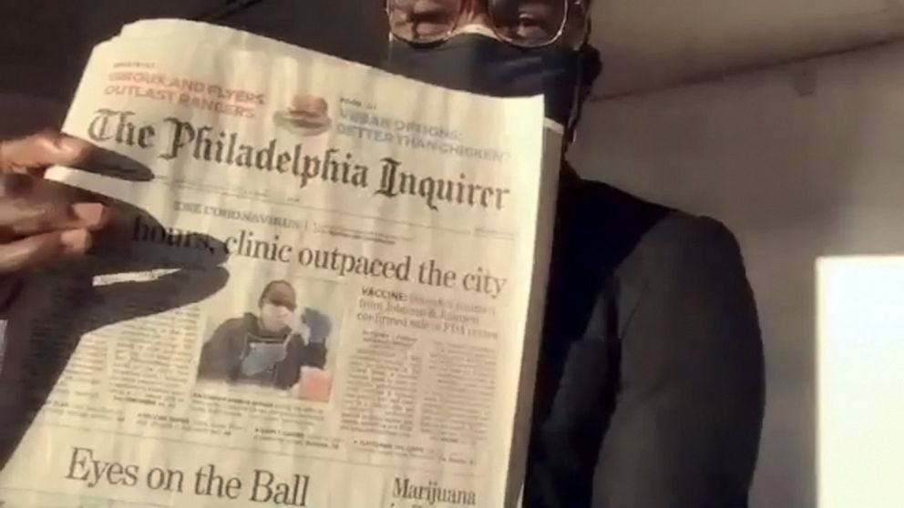 PHOTO: Dr. Ala Stanford shows off the front page of the Philadelphia Inquirer where she is featured. 