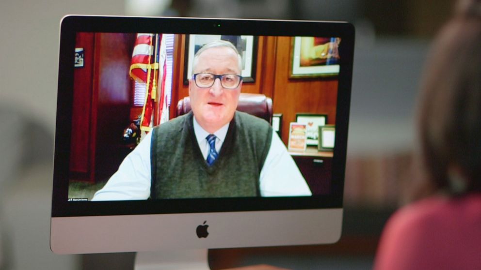 PHOTO: Philadelphia Mayor Jim Kenney talks with ABC News Anchor Linsey Davis on screen during a virtual interview.