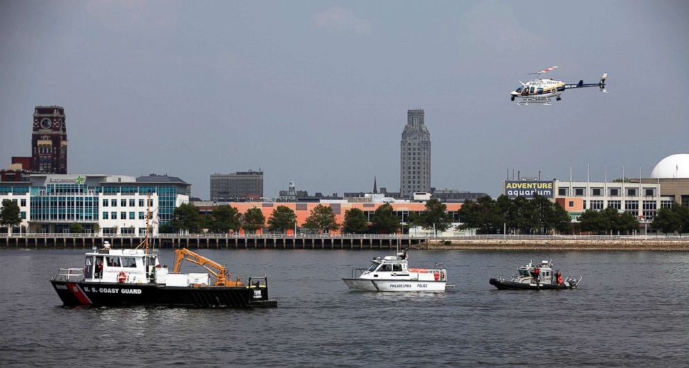 PHOTO: Rescue vessels are seen on the  Delaware River in Philadelphia, July 7, 2010. Coast Guard officials say a barge collided with a tourist duck boat on the Delaware River in Philadelphia.