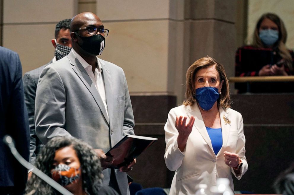 PHOTO: Philonise Floyd, a brother of George Floyd, and House Speaker Nancy Pelosi, arrive for a House Judiciary Committee hearing on proposed changes to police practices and accountability on Capitol Hill, June 10, 2020, in Washington, D.C.