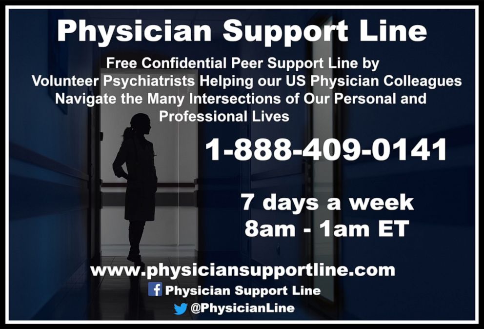 PHOTO: The physician support line offers confidential peer support for physicians in the US.