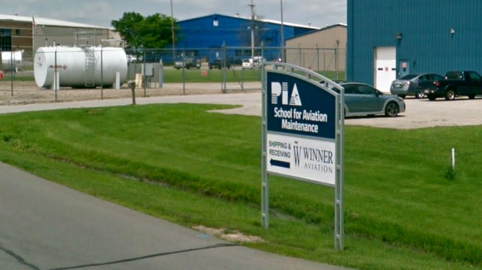 PHOTO: A sign marks the access road to the PIA School for Aviation Maintenance at Youngstown Warren Regional Airport in Ohio in an image made from Google Maps Street View from June 2018.