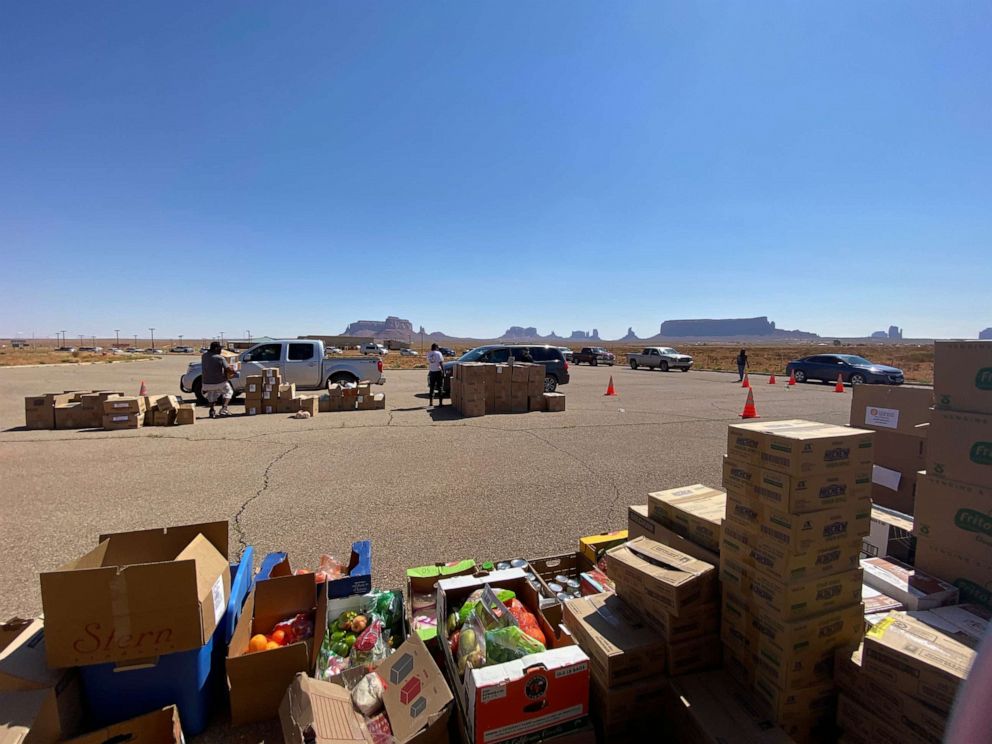 PHOTO: Food and supplies gathered by the Navajo & Hopi Families COVID Relief Fund. 