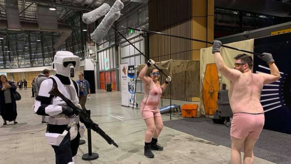PHOTO: Australian cosplayer Deborah Eve, (center) poses with friend Lincoln Green (right) at the Sydney Supanova Comic Con in June.