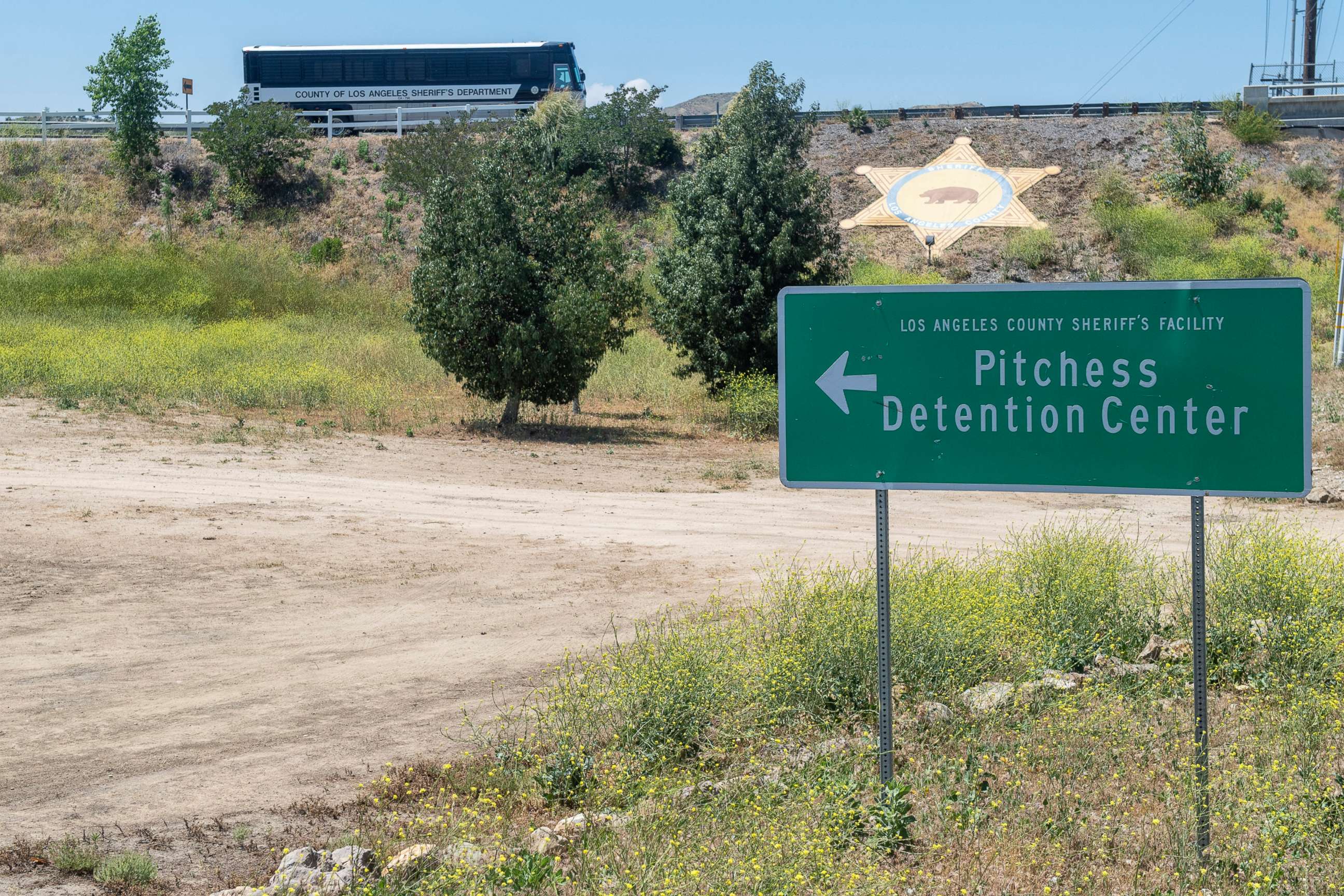 PHOTO: In this May 12, 2020, file photo, a sign for the Peter J. Pitchess Detention Center is shown in Castaic, Calif.