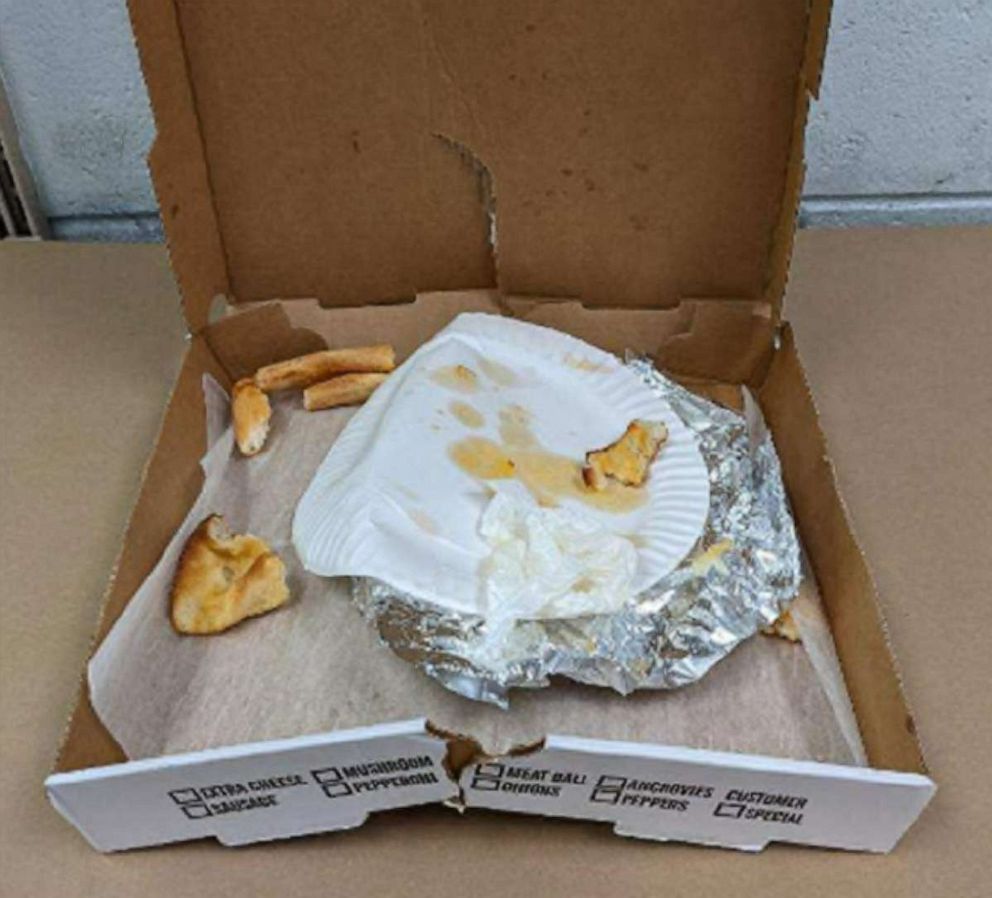 PHOTO: A pizza box which contained forensic evidence is shown in this image released by the Suffolk County District Attorney's Office.