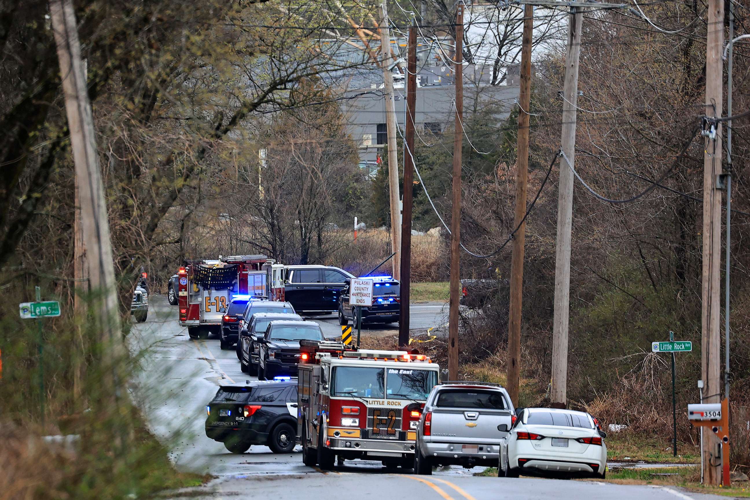 PHOTO: Emergency vehicles appear near the location where a small aircraft crashed while taking off from the Bill and Hillary Clinton National Airport in Little Rock, Ark., Feb. 22, 2023.