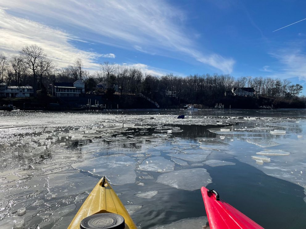 PHOTO: Kayakers rescued a pilot after a small plane crashed into frozen creek in Edgewater, Md., Dec. 26, 2022.