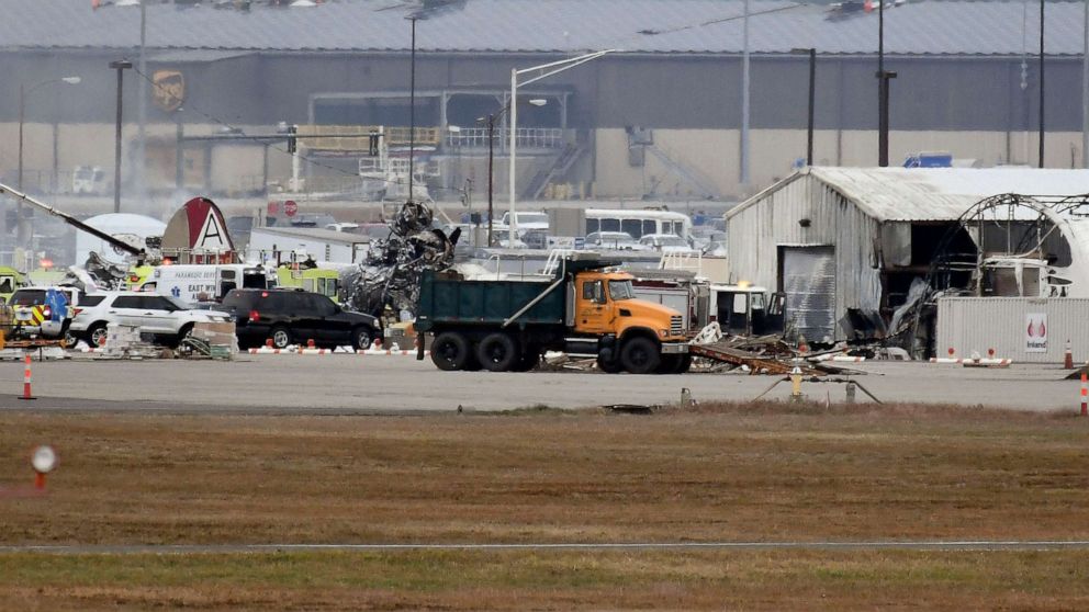 PHOTO: A fire-and-rescue operation is underway where World War II-era bomber plane crashed at Bradley International Airport in Windsor Locks, Conn., Wednesday, Oct. 2, 2019.