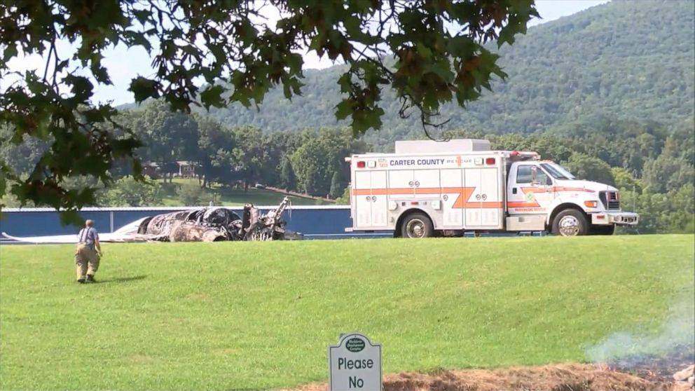 PHOTO: First responders on the scene after Dale Earnhart Jr.'s plane crashed in Tennessee, August 15, 2019.