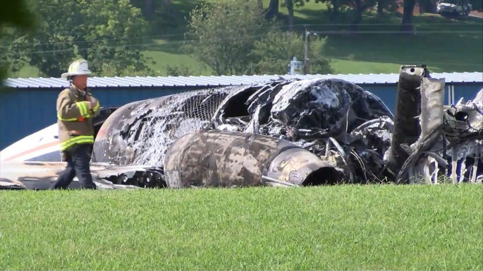 PHOTO: First responders on the scene after Dale Earnhart Jr.'s plane crashed in Tennessee, August 15, 2019.